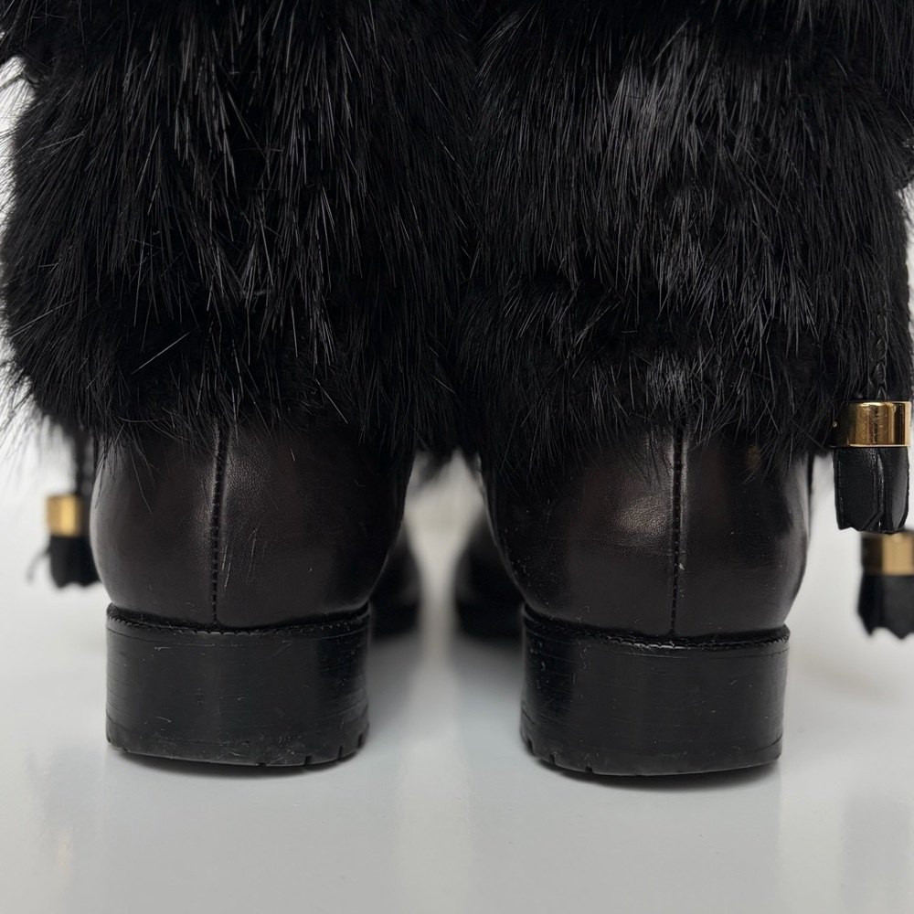 Louis Vuitton Black Fur Moto Boots with Leather Tassel Accents - Picture 6 of 11